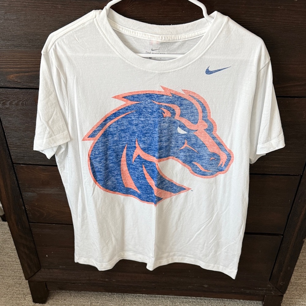 Nike White Tee with Blue and Orange Bronco Graphic